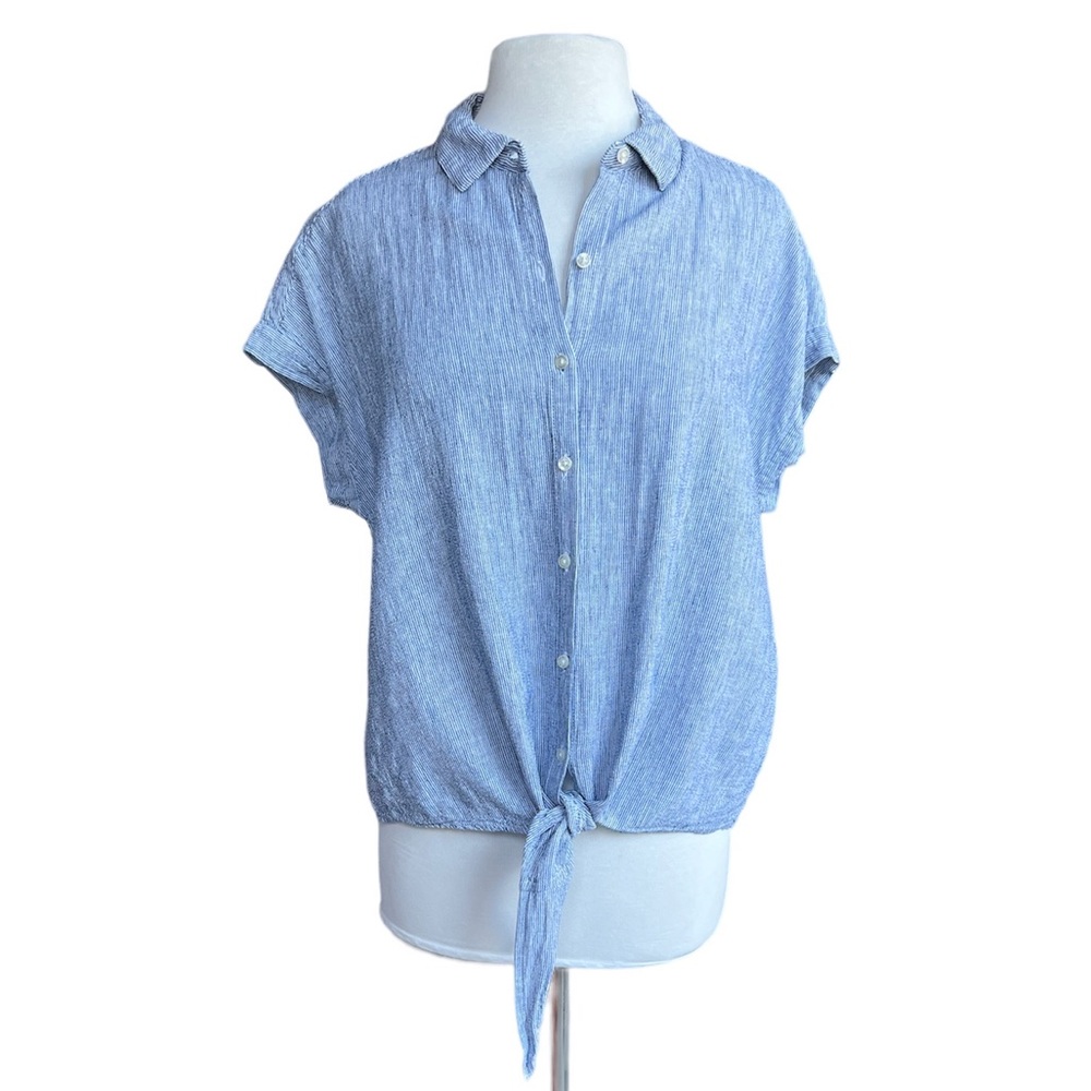Linen blend button down short sleeve shirt | L